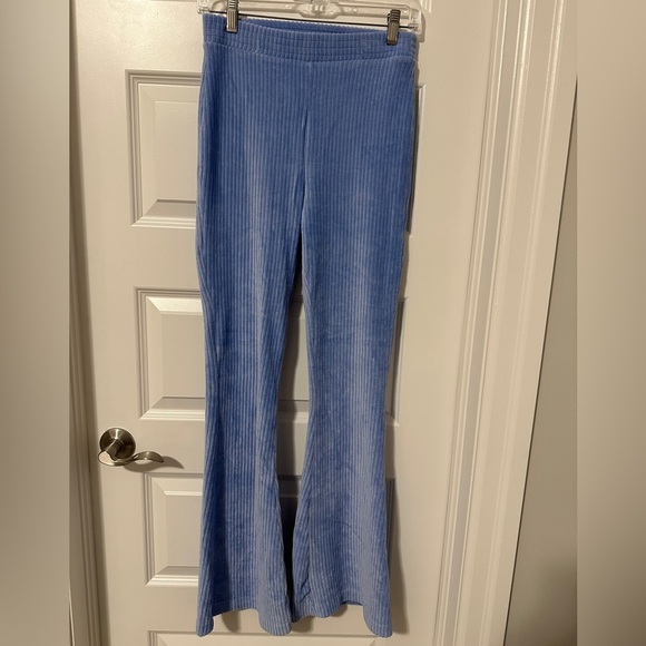 Aerie Groove On Velour Blue Ribbed Flare High Waisted Pants Size Small Womens - Picture 1 of 12